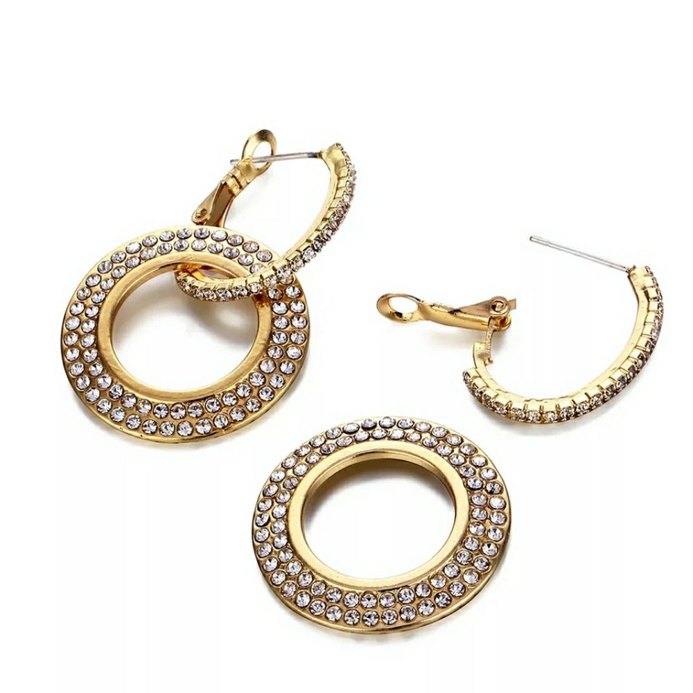 High shine Gold crystal earrings - Picture 3 of 10